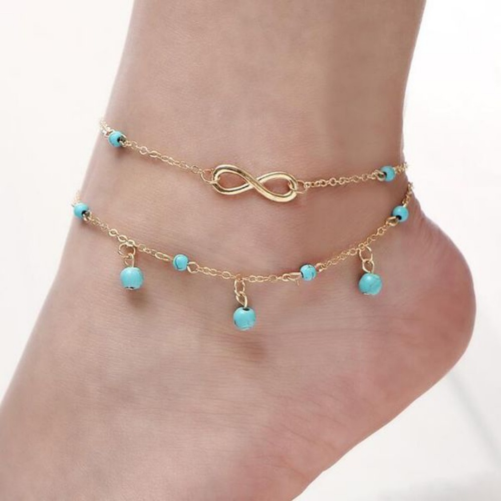 Infinity Gold Tone Faux Turquoise Anklet